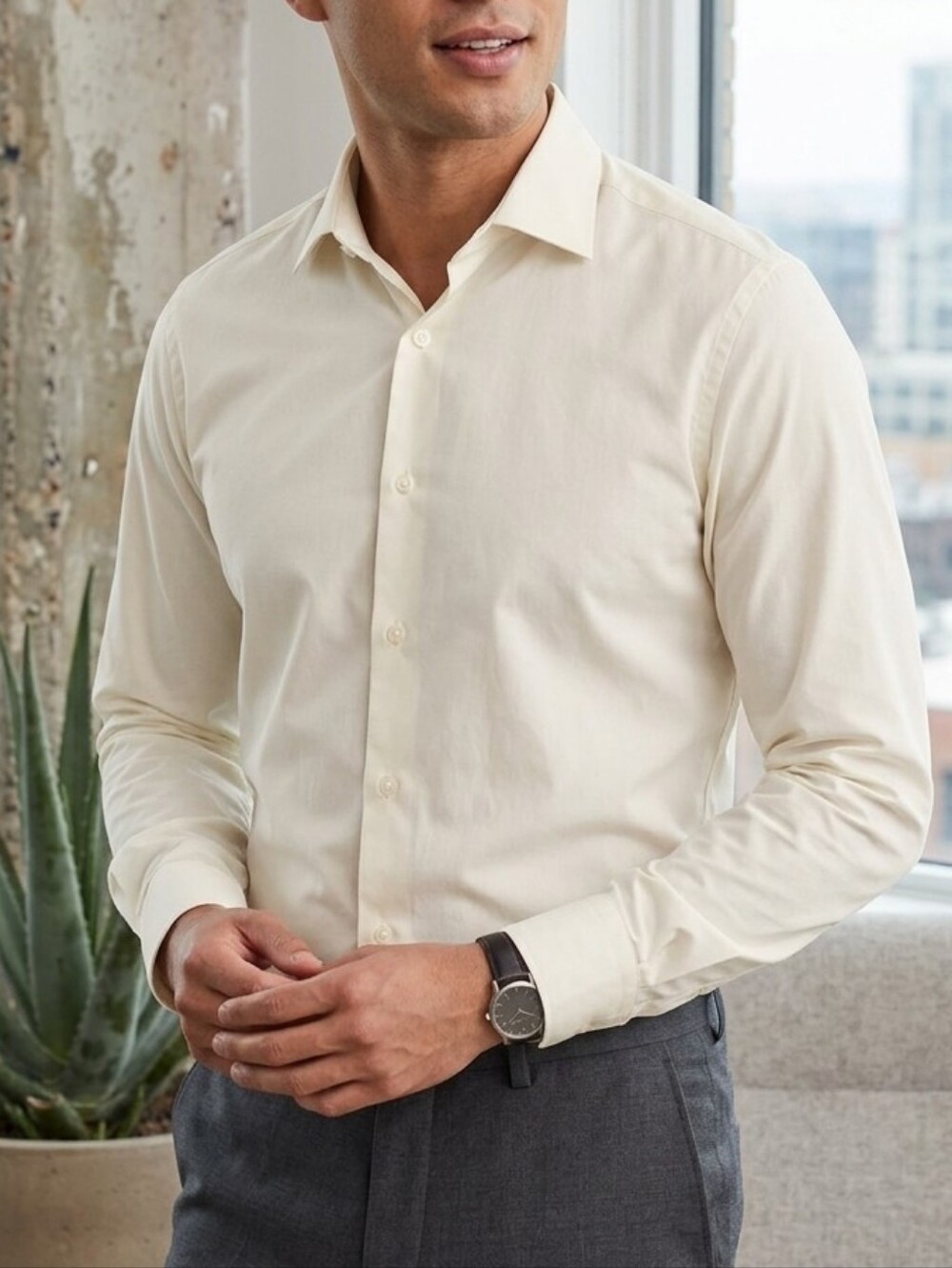 Calvin Klein Men's White Dress Shirt - Spread Collar